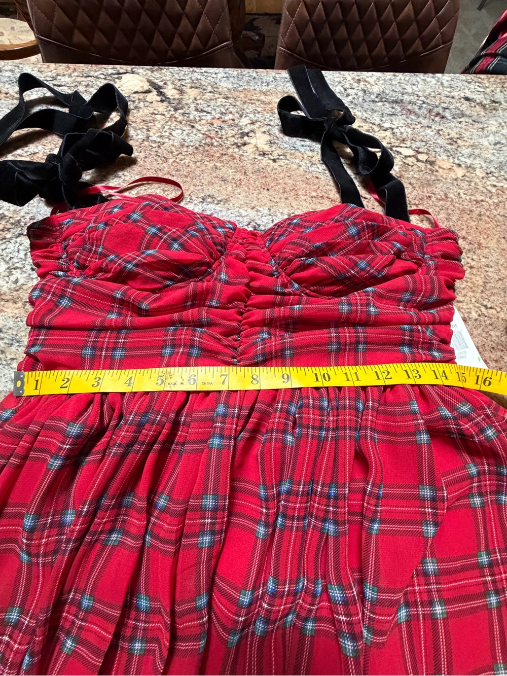 B Darlin Bustier Bodice Red Plaid Maxi Dress with Tie Straps - Picture 13 of 14